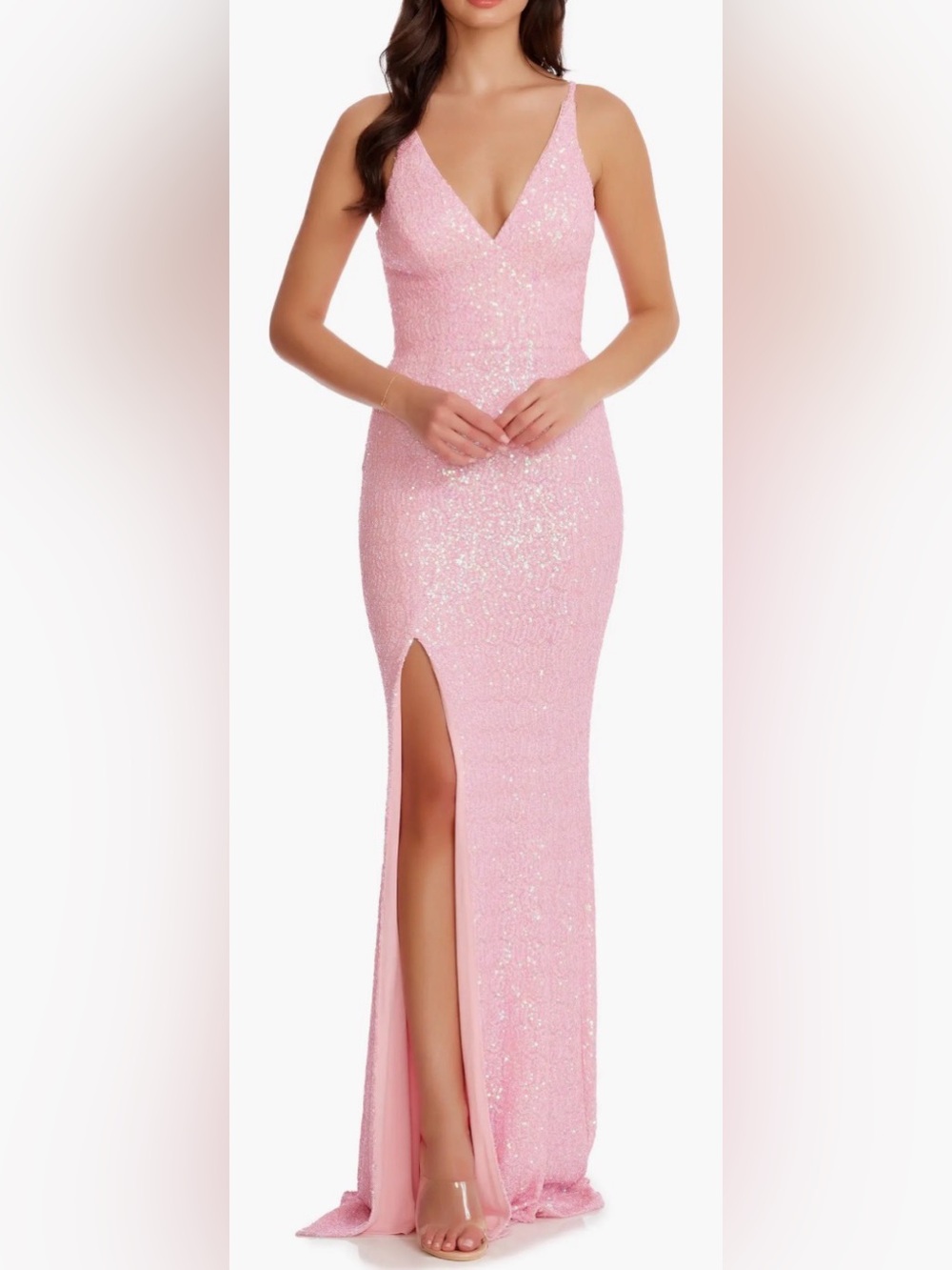 NEW Dress The Population IRIS peony Pink Sequins Gown Sz S